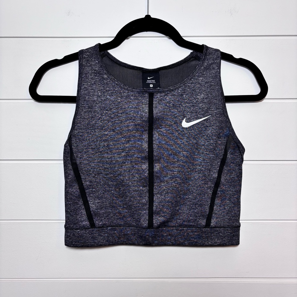 NIKE PRO HYPERCOOL CROPPED TRAINING TANK - BLACK/ HEATHER Size M - Picture 2 of 12